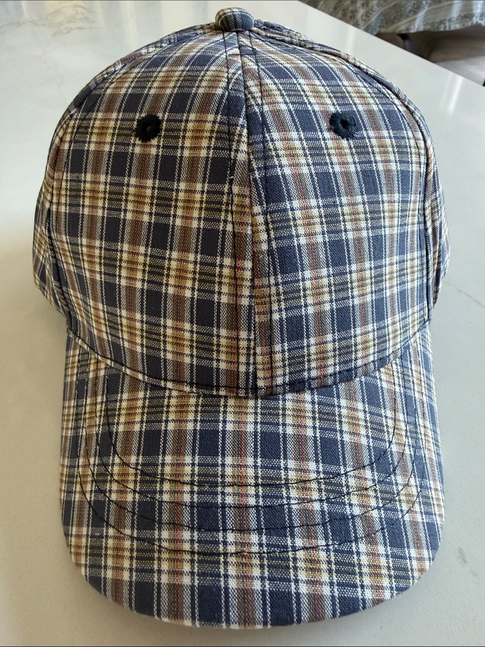 Kids Plaid Baseball Cap in Multi-Blue